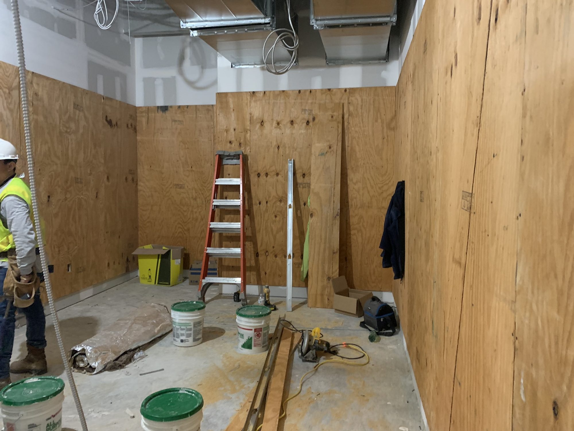 Plywood-lined secure envelope construction in progress
