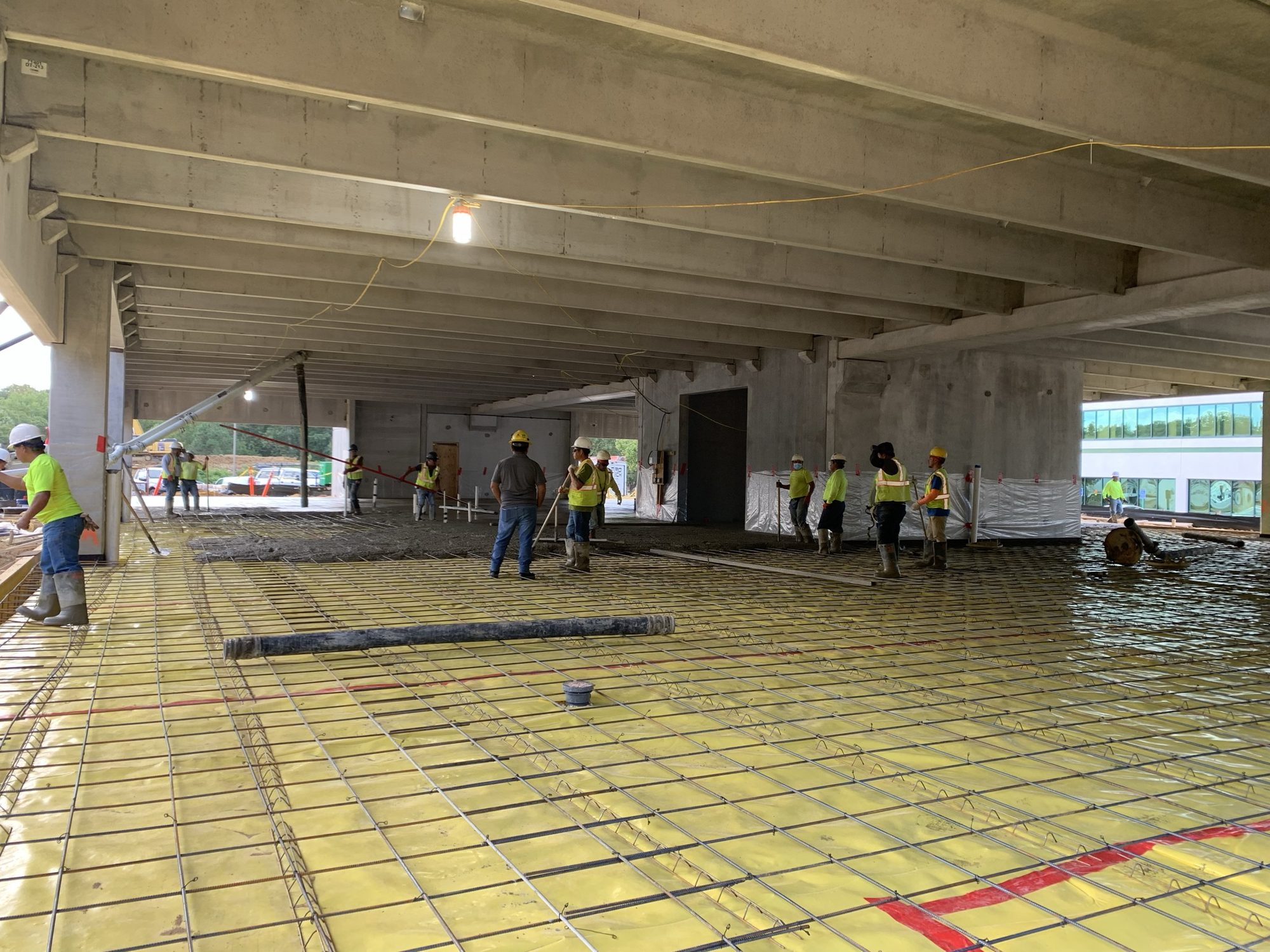 Large interior floor area prepared with reinforcing grid and under-slab materials